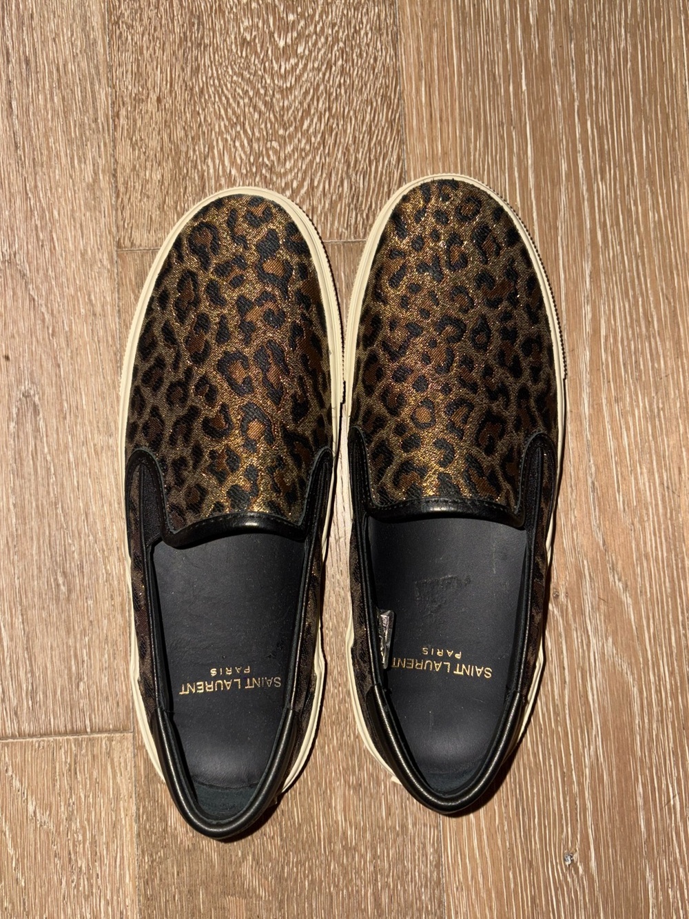 Saint Laurent Leopard-Print Slip-On Shoes - Black/Gold/Brown BRAND NEW